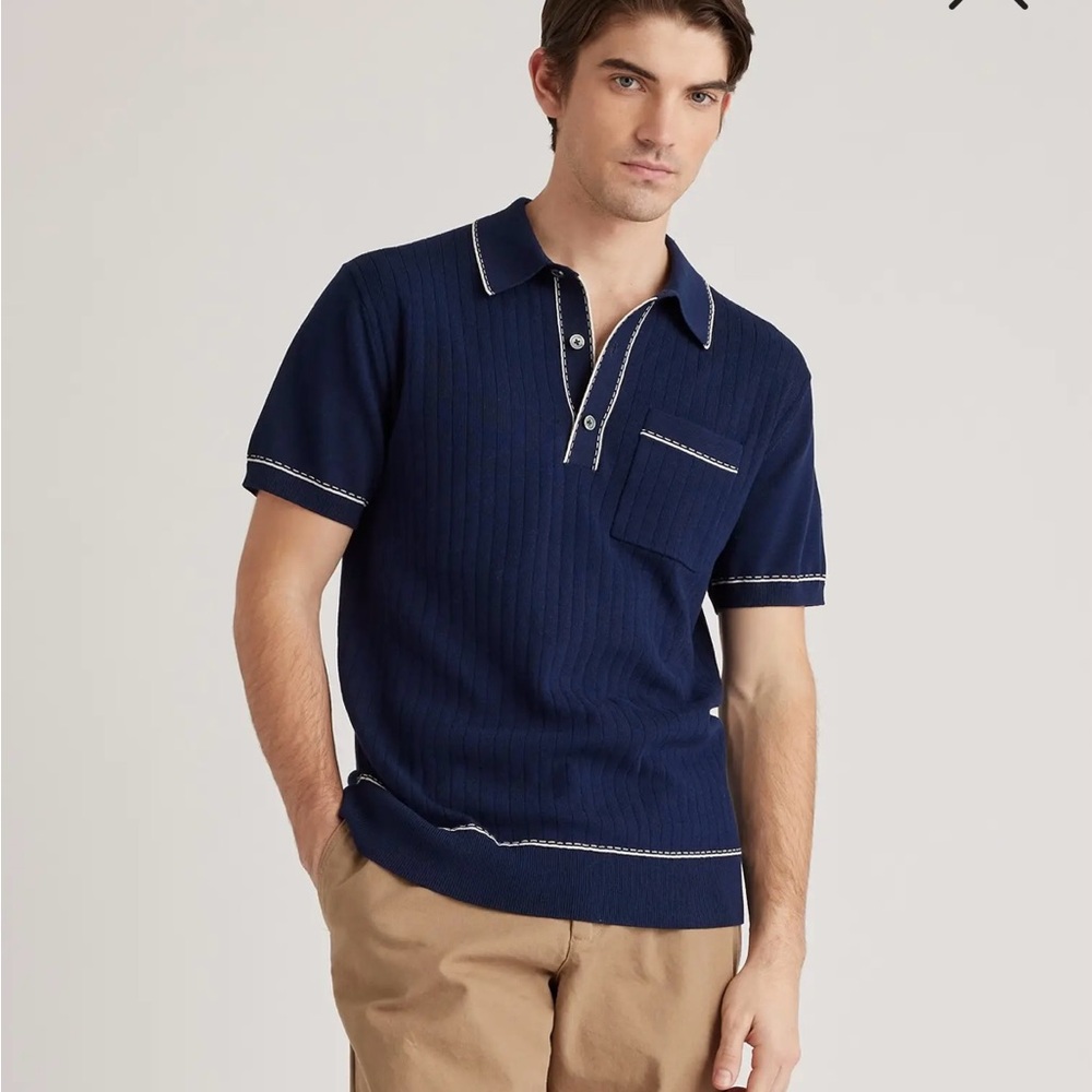 Quince Blue Polo Shirt with Contrast Trim